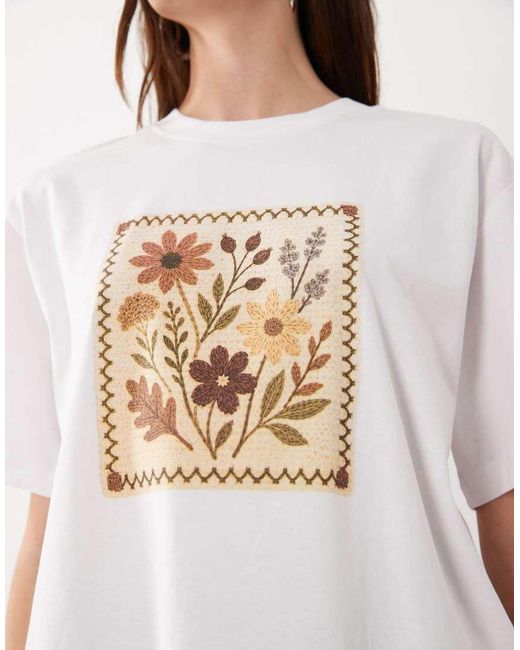 ASOS White Oversized Flower Crochet Graphic T-shirt