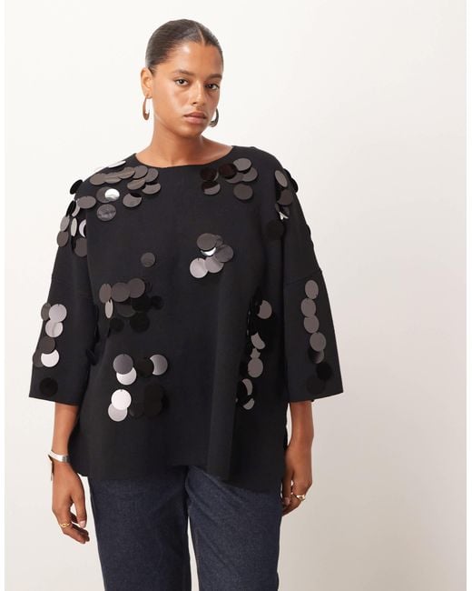 ARRANGE Black Curve – t-shirt aus kompaktem strick mit pailletten