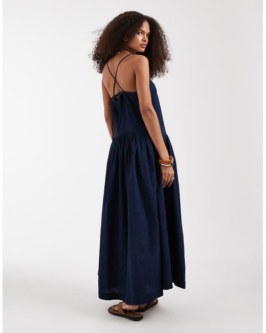 ASOS Blue Denim Smock Midi Dress With Side Pockets