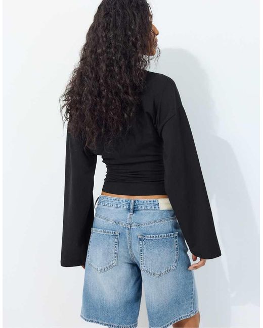 Stradivarius Blue Long Sleeve Fitted Waist T-shirt