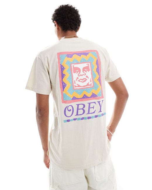 Camiseta color piedra con estampado en la espalda y acabado tintado Obey de hombre de color White