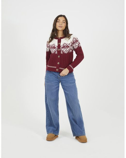 Brave Soul Blue Snowflake Fairisle Christmas Cardigan