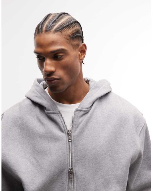 ASOS Gray Premium Heavyweight Oversized Zip Through Hoodie for men