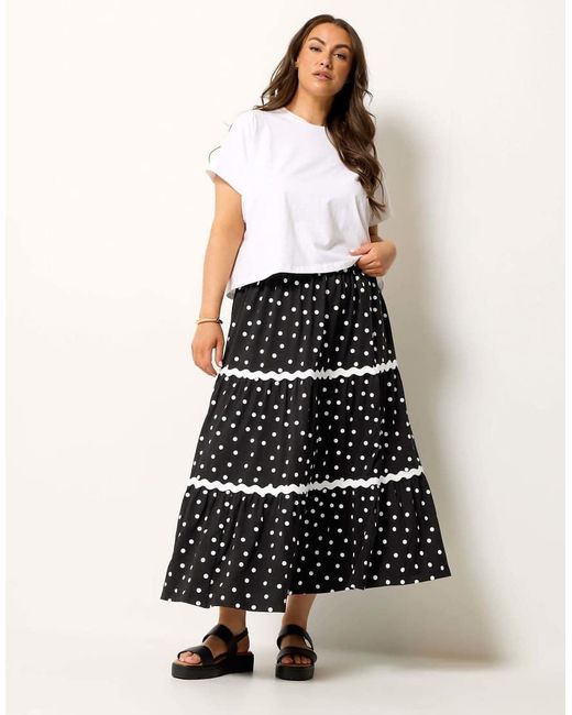 Yours Clothing Black Polka Dot Maxi Skirt