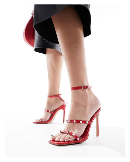 SIMMI Red Simmi London Layleigh Barely There Heeled Sandals With Studded Straps