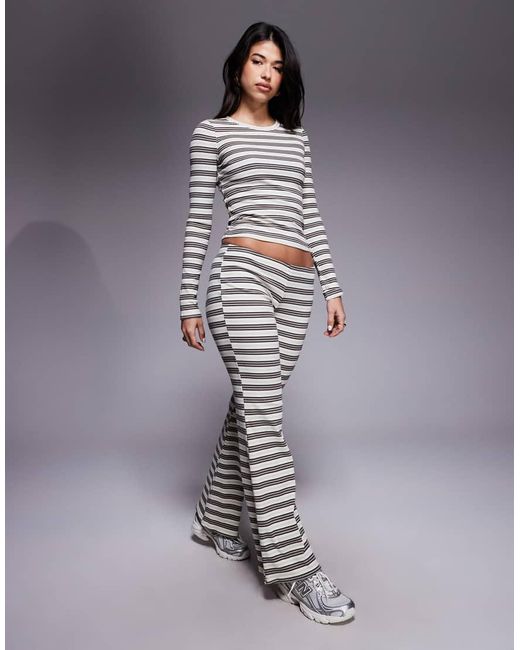Edikted Gray Avalie Co-Ord Striped Ribbed Long Sleeve T-Shirt
