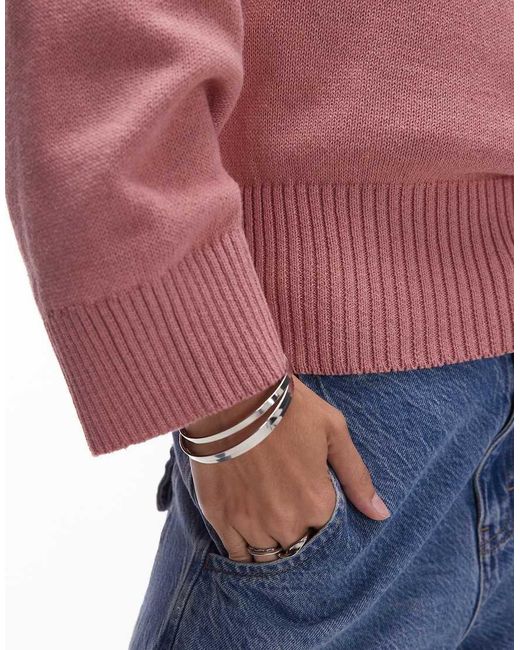 ASOS Red Knitted Crew Neck Jumper With Raglan Sleeve