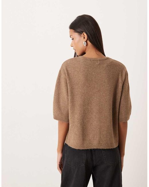 Jdy Brown Pearl Buttons Short Sleeve Cardigan