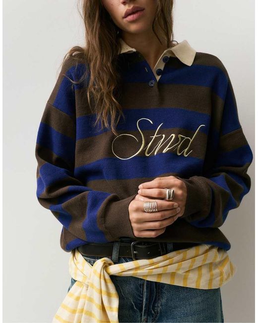 Pull&Bear Blue Stwd Knit Polo Shirt