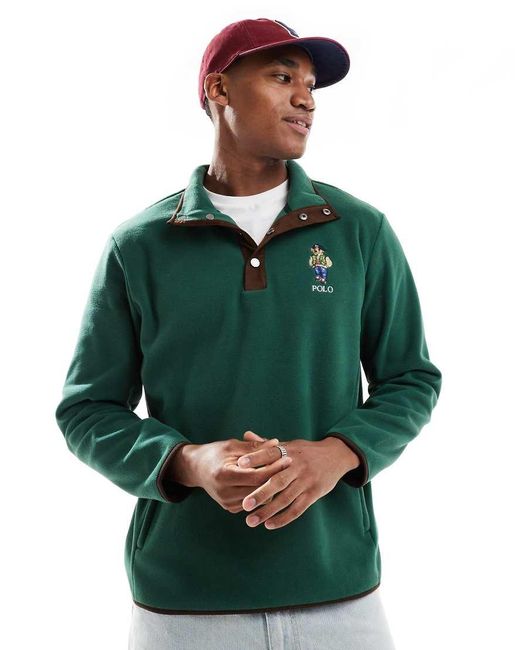 Polo Ralph Lauren Green Varsity Bear Polar Fleece Half Button Sweatshirt for men