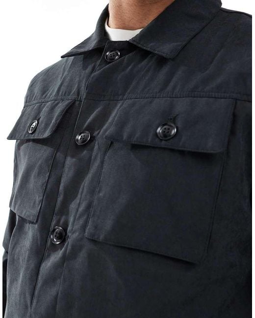 Brave Soul Blue Button Through Shacket for men