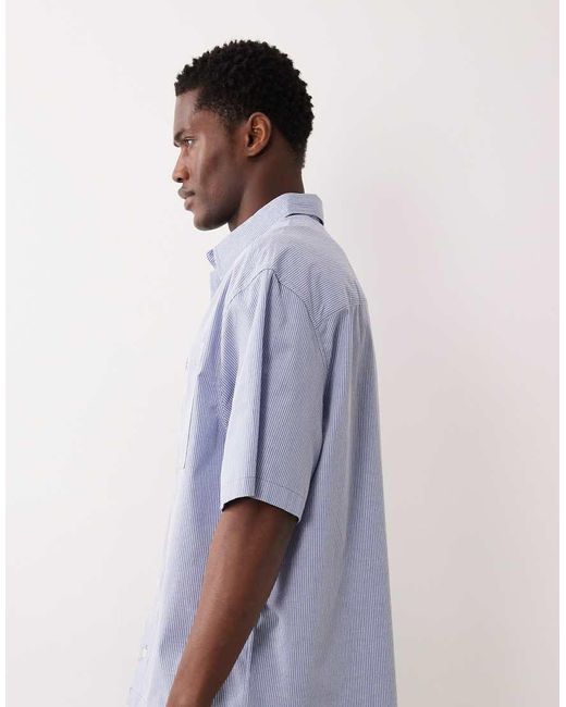 ASOS Purple Oversized Stripe Shirt With Chest Badge for men