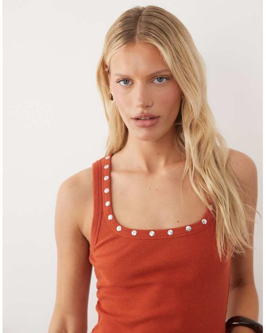 ASOS Orange Washed Stud Trim Racer Vest