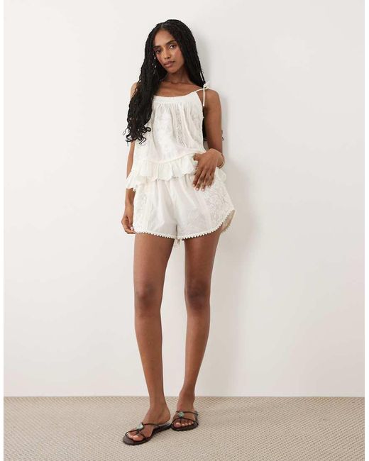 Miss Selfridge Natural Embroidered Shorts Co-ord