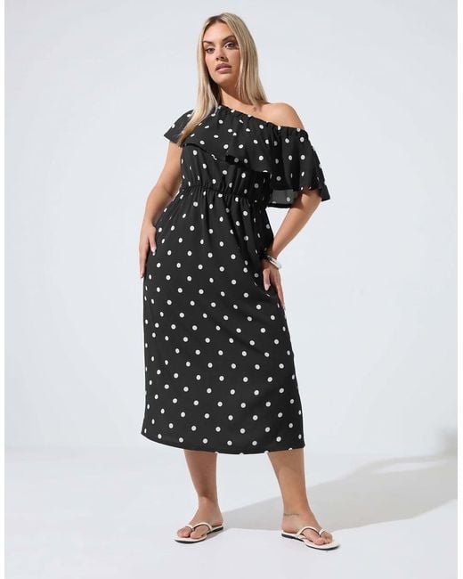 Yours Clothing Black Polka Dot Frill Midi Dress