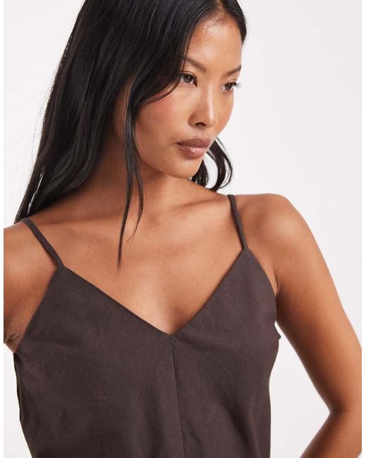Vero Moda Multicolor Linen Look Cami Strap Midi Dress
