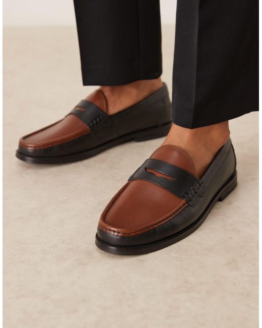 ASOS – pennyloafer aus leder in Black für Herren