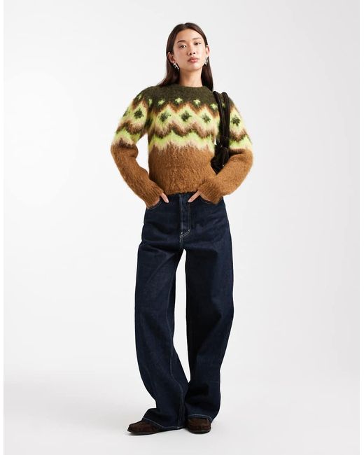 ASOS Blue Power Shoulder Fairisle Brushed Jumper