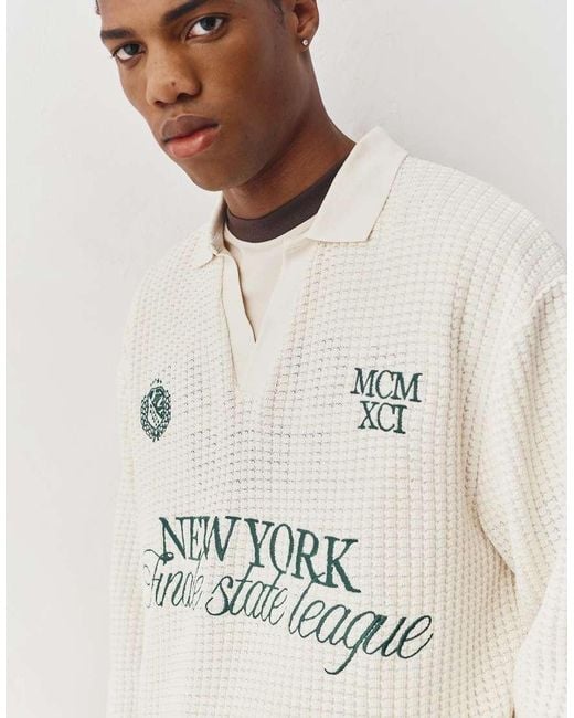 Pull&Bear Natural Embroidered New York Polo Shirt for men