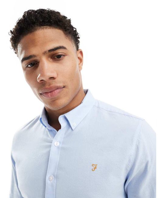 Farah Blue Brewer Slim Fit Long Sleeve Shirt for men