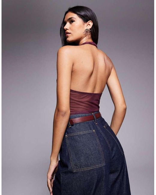 ASOS Blue Mesh Lace Halter Neck Bodysuit
