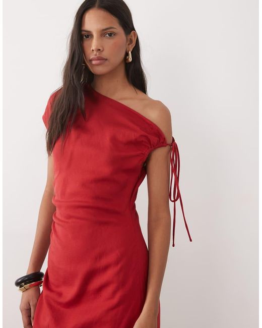 Mango Red Linen Mix Asymmetric Maxi Dress