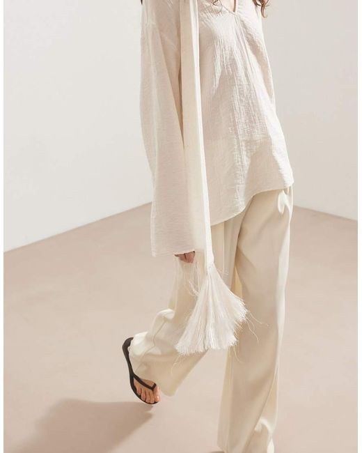 NA-KD Natural Wide High Waist Suit Trouser