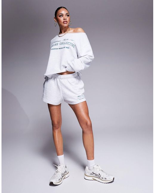 ASOS Weekend Collective Short Co-ord With Embroidered Logo in Gray | Lyst