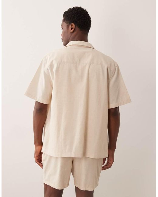 ASOS Natural Co-ord Relaxed Revere Shirt With Linen for men