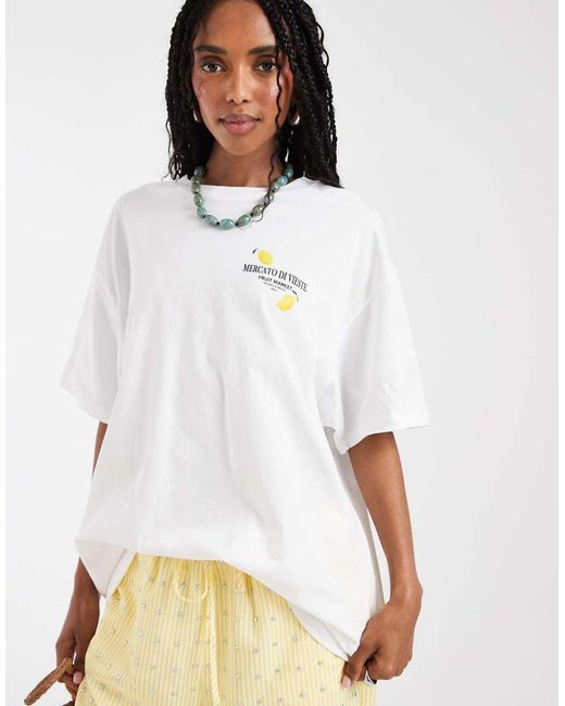 Vero Moda White Fruit Market Oversized Graphic T-shirt