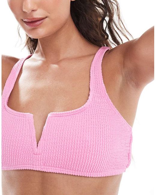 The Frolic Pink Exclusive V Front Detail Crinkle Bikini Top Co-ord