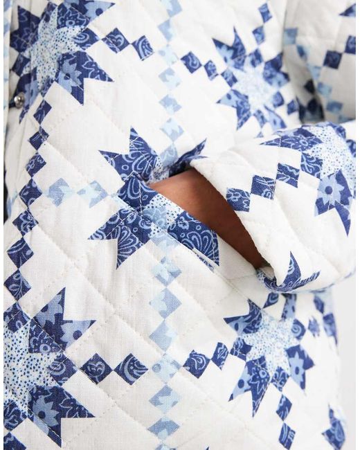 ONLY Blue Lightweight Quilted Jacket With Paisley Fairisle