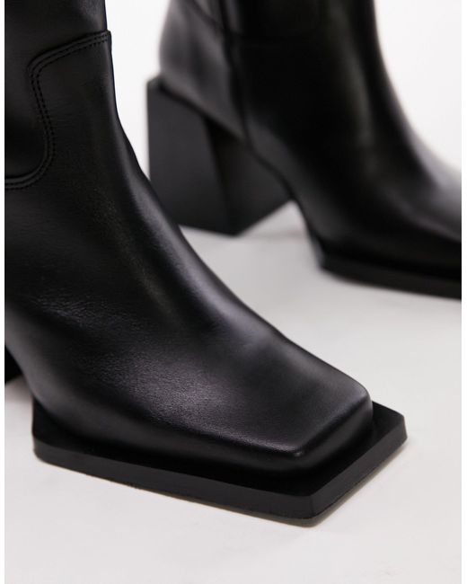TOPSHOP Black Talia Premium Leather Square Toe Knee Boot