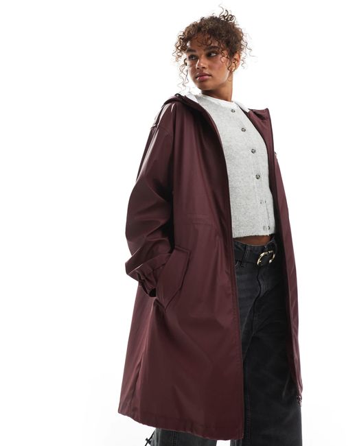 ASOS Red Contrast Detail Rubberised Rain Parka