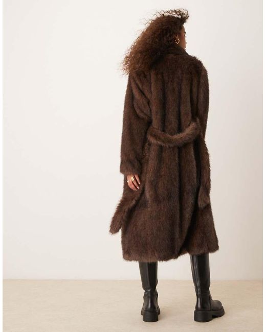 River Island Lange Jas Van Imitatiebont Met Riem in het Natural