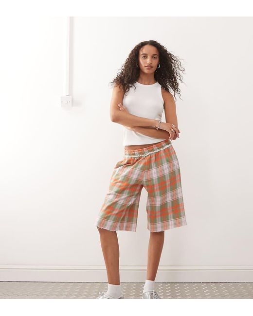 Collusion Multicolor Check Print Long Jogger Shorts