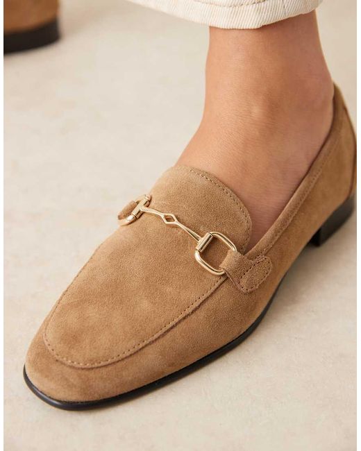 Mango Suède Loafers Met Trens in het Natural