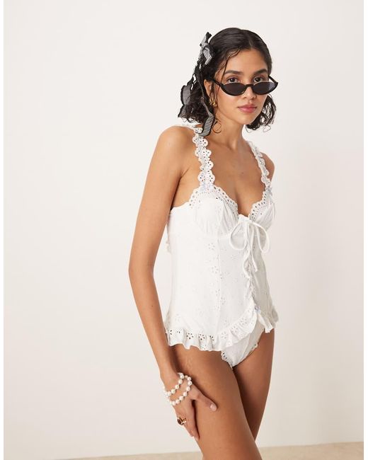 For Love & Lemons White Daisy Eyelet One Piece Swimsuit