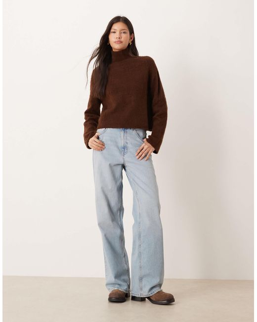 ASOS Brown Brushed Knit Funnel Neck Boxy Jumper