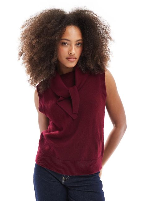 ASOS Red Knitted Tank Top With Attached Scarf