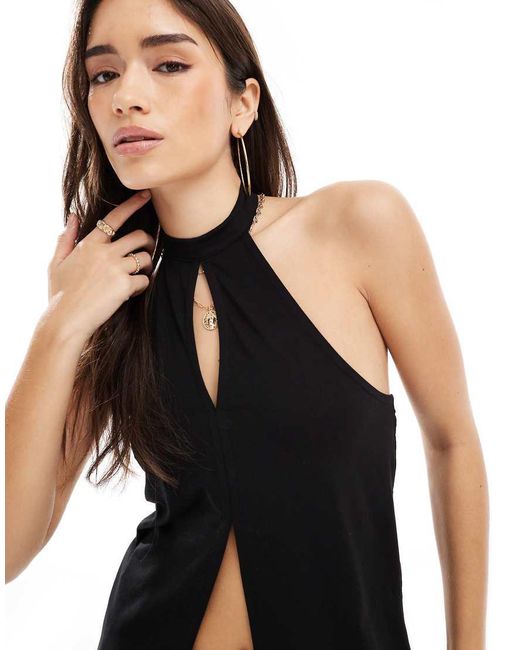 ASOS White Split Front High Neck Festival Top