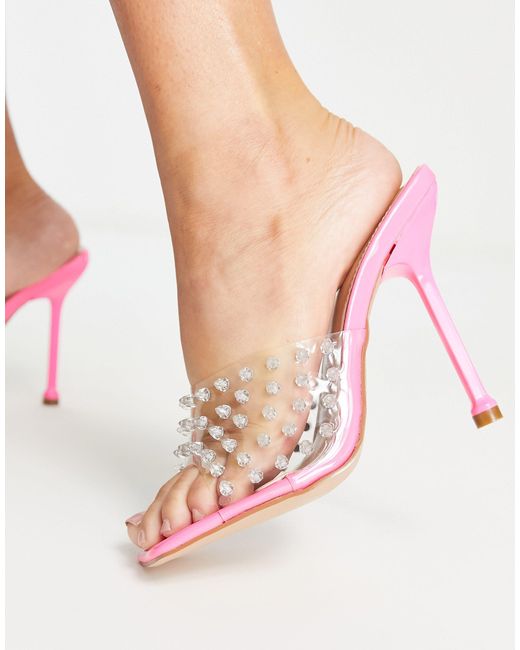 SIMMI White Simmi London Wide Fit Clear Diamante Mule Sandals