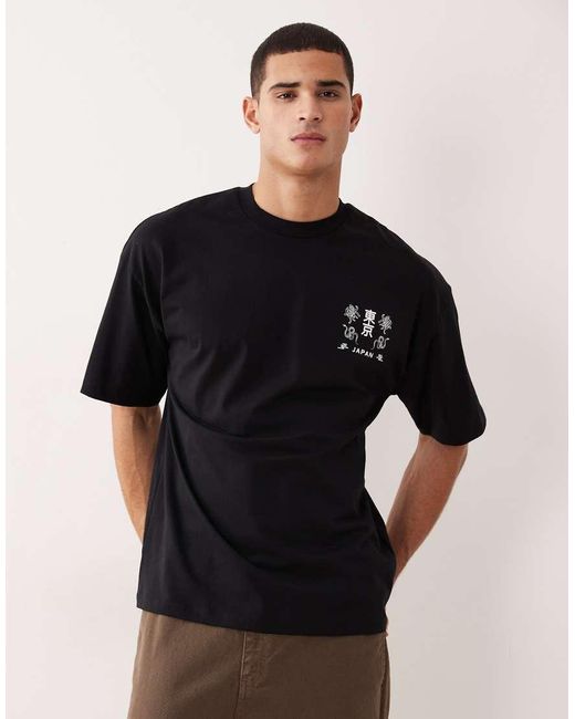 SELECTED Black Oversized T-shirt With Japan Stamp Back Print for men