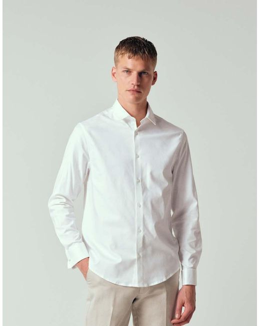 ASOS Natural Formal Easy Iron Twill Regular Shirt With Double Cuff for men