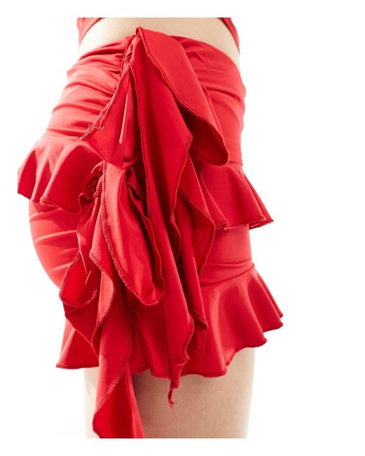 Lioness Red Ruffle Detail Mini Skirt Co-ord