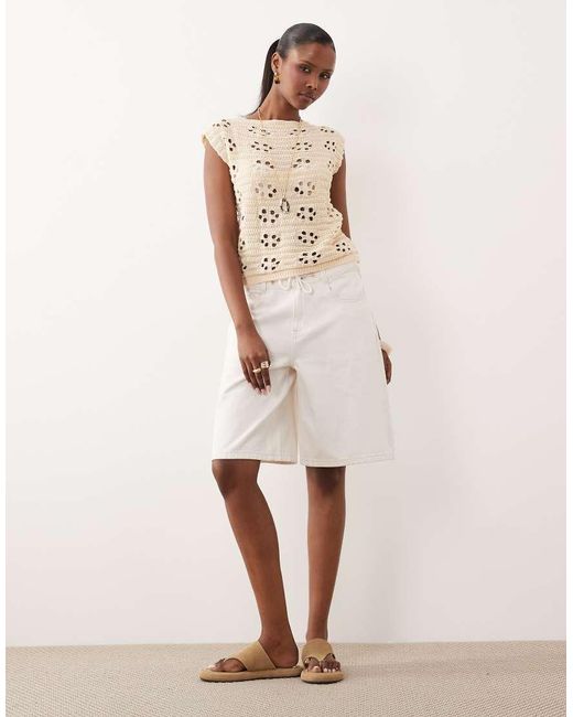 Kiwi & Co Brown Floral Crochet Cap Sleeve Top