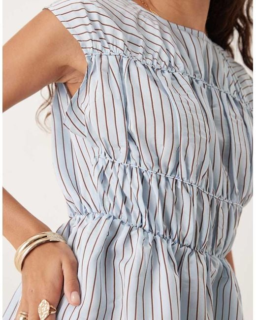ASOS Natural Ruched Bodice Doubly Skirt Mini Dress