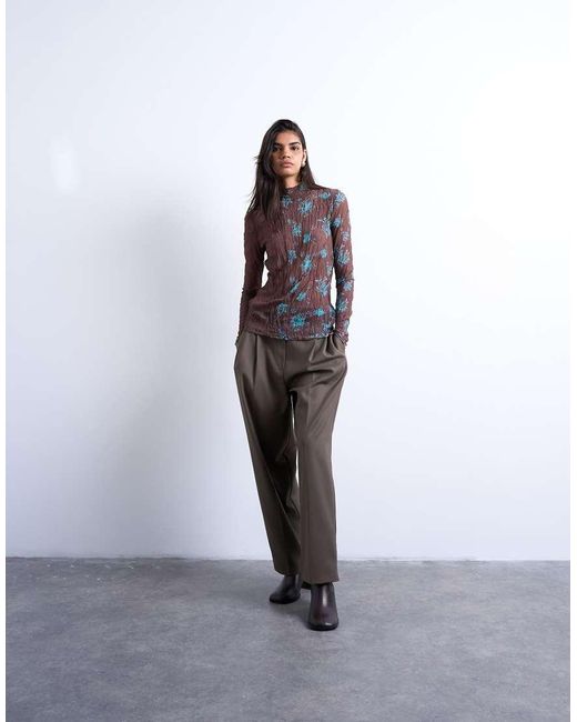 Top Y Turquesa De Manga Larga Con Diseño Dividido De Malla Efecto Rugoso De TOPSHOP de color Purple