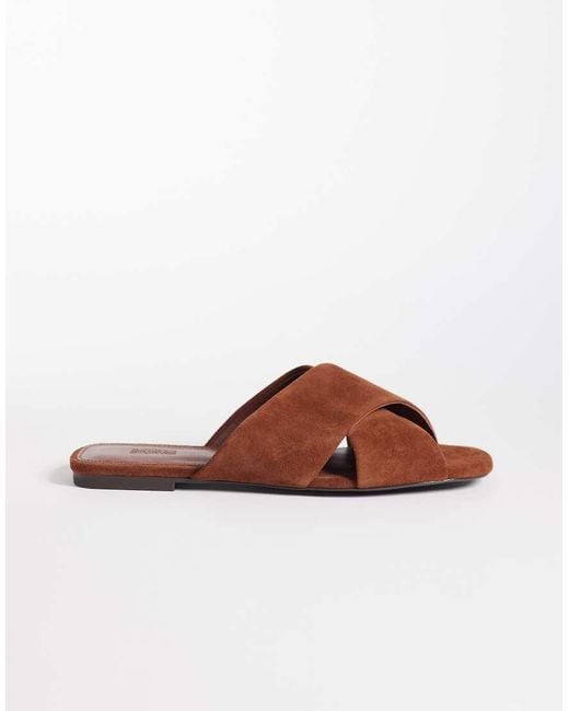 & Other Stories Gray Pure Leather And Suede Flat Criss Cross Sandal