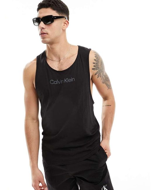 Calvin Klein Black Centre Logo Racerback Vest for men